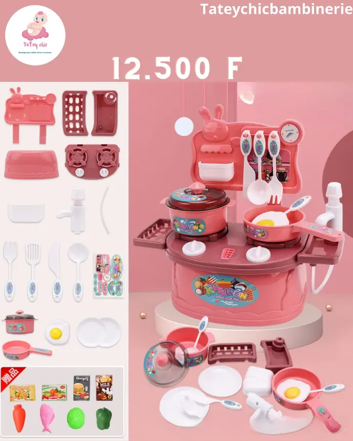 Jouet de cuisine pour enfants Table de cuisson, jouets pour filles et garçons (Rose)
