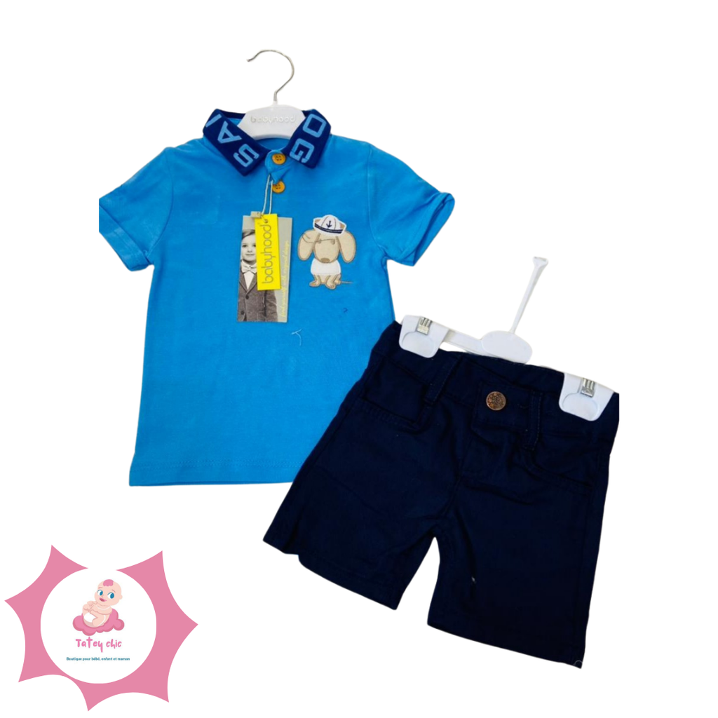 Ensemble short lacoste  (Bleu)